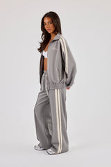 Funnel Neck Taping Zip Through Tracksuit - Grey