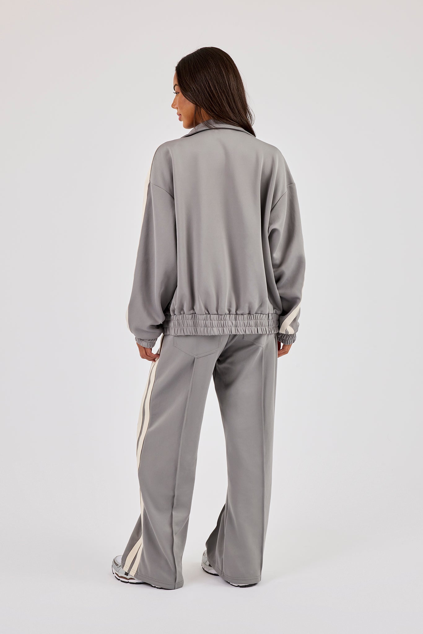 Funnel Neck Taping Zip Through Tracksuit - Grey