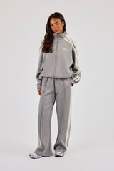 Funnel Neck Taping Zip Through Track Jacket - Grey