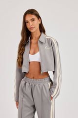 Taping Cropped Harrington Jacket - Grey