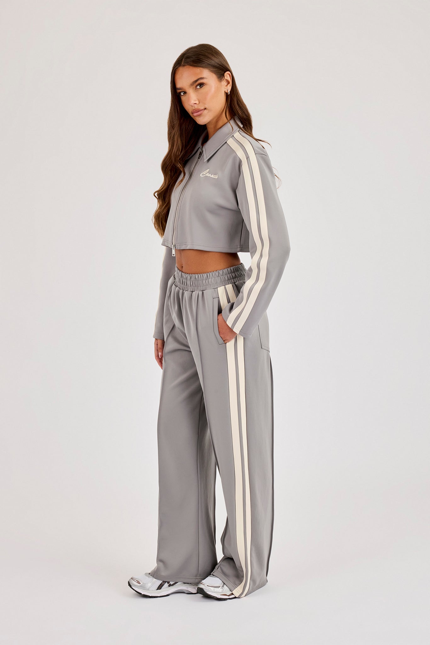 Cropped Harrington Taping Tracksuit - Grey