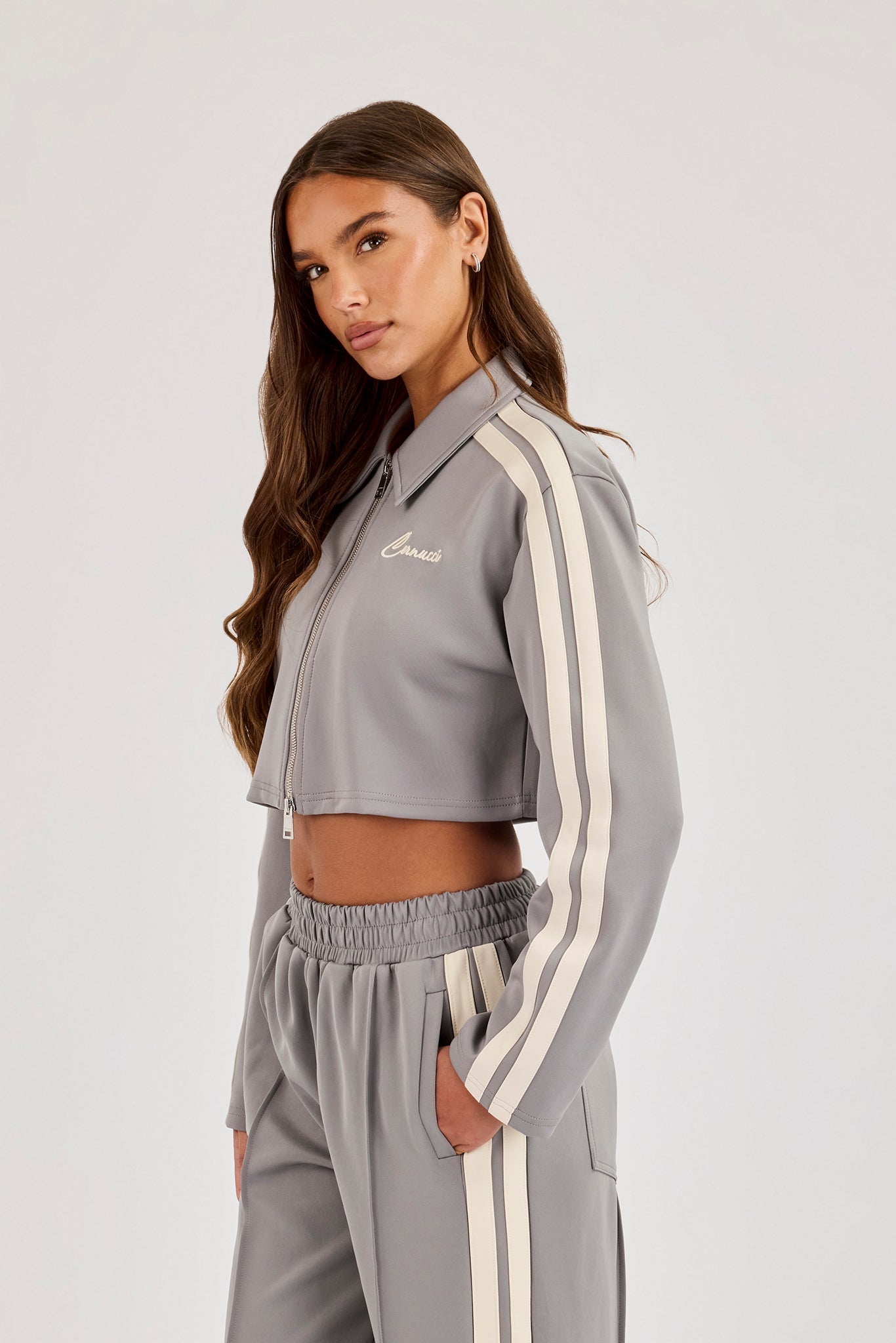 Taping Cropped Harrington Jacket - Grey