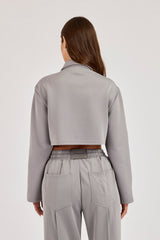 Taping Cropped Harrington Jacket - Grey