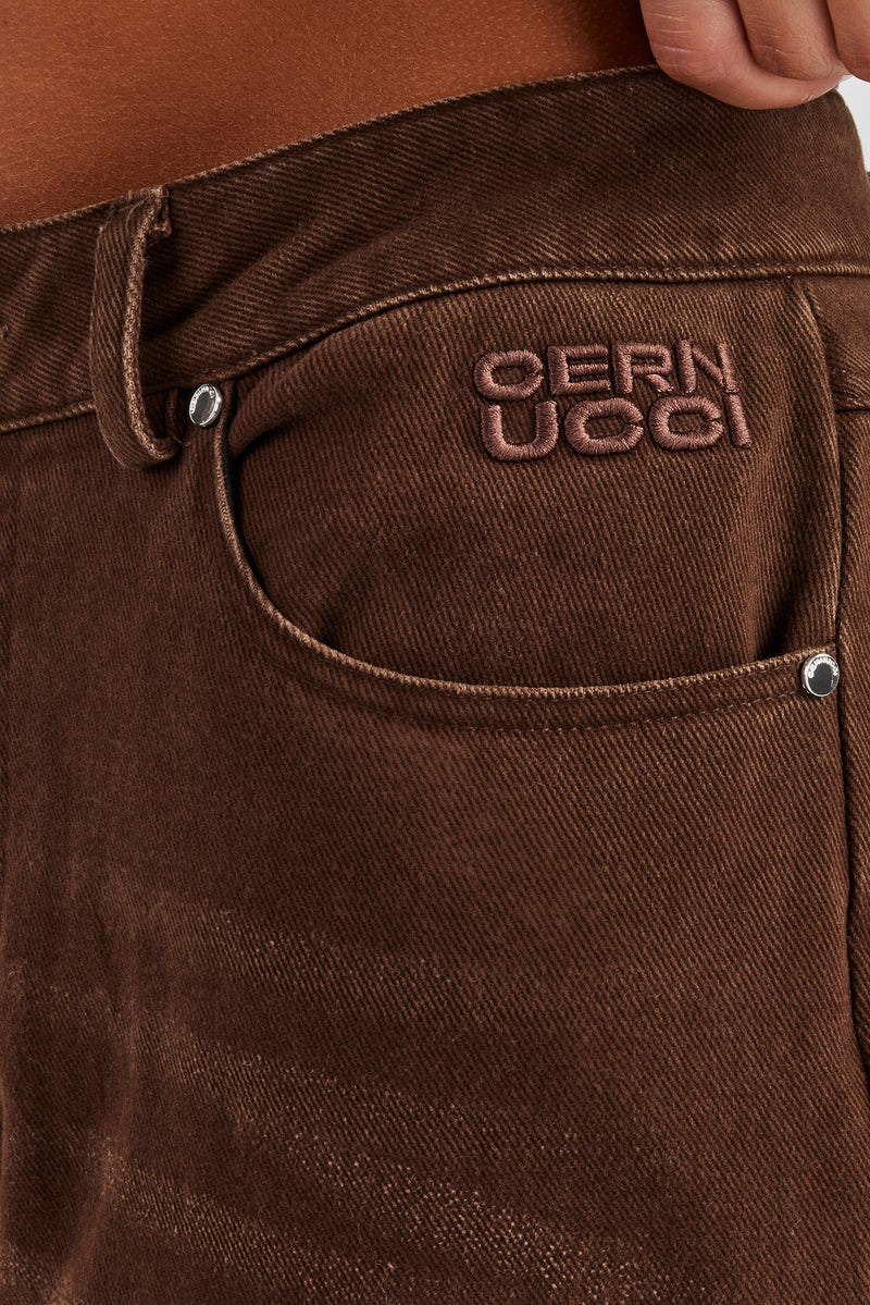 Twill Embroidered Trouser- Chocolate