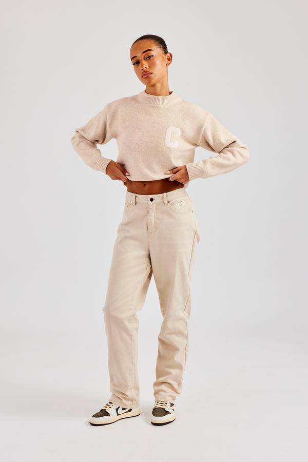 Twill Embroidered Trouser - Stone