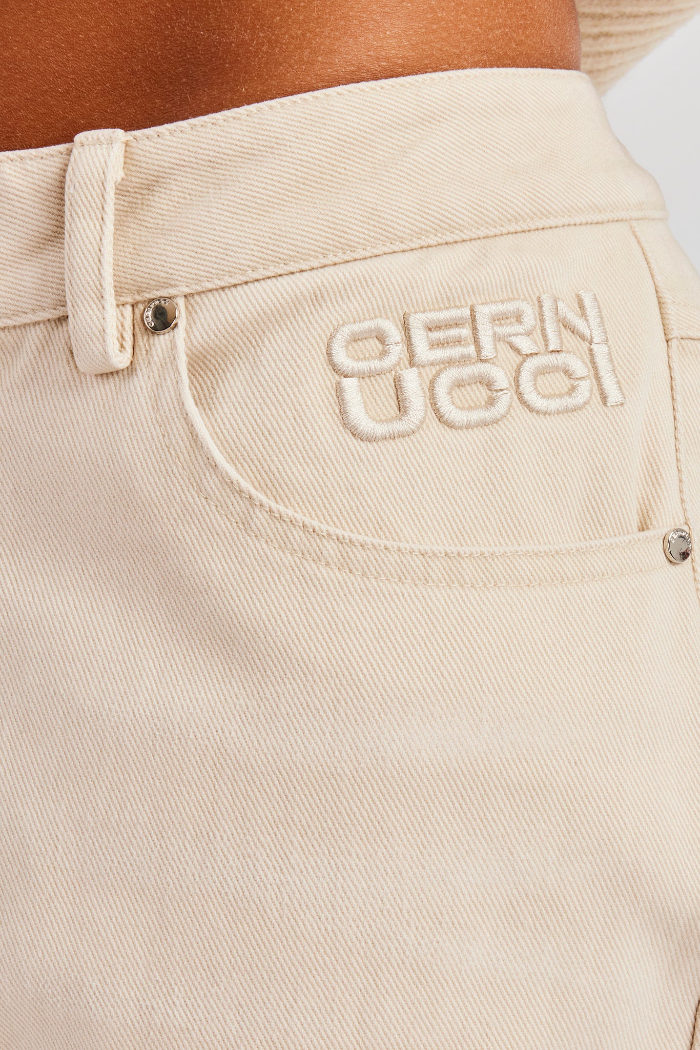 Twill Embroidered Trouser - Stone