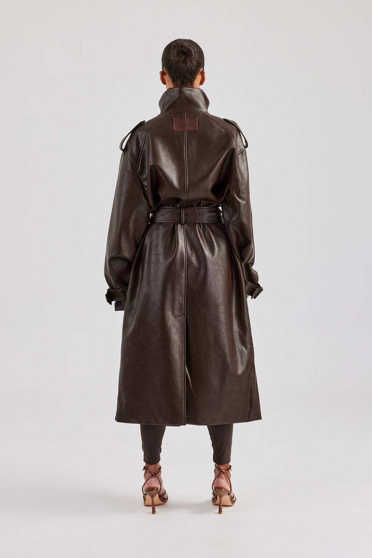 Ladies Faux Leather Trench Coat - Chocolate | Womens Outerwear 