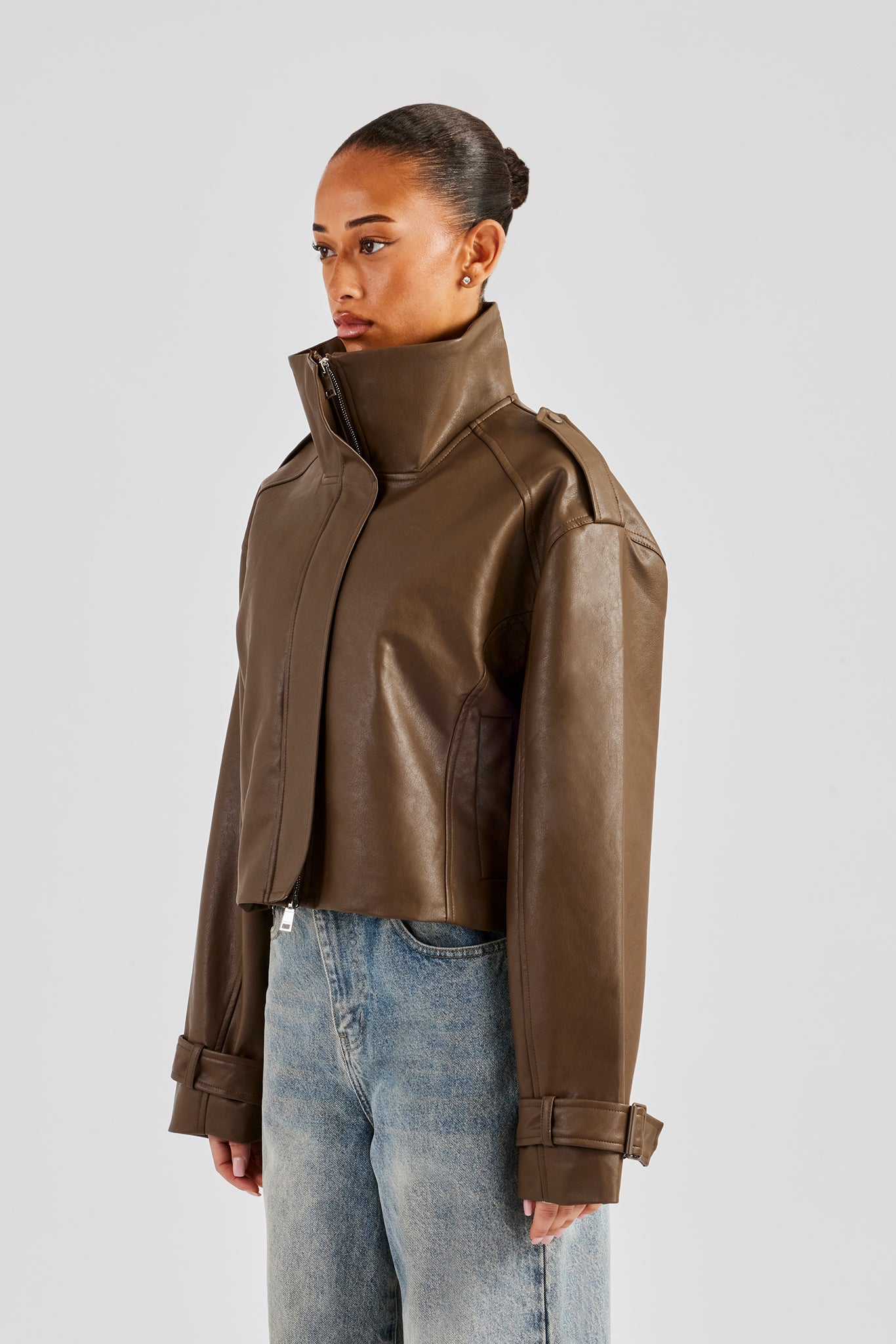 ladies-cropped-faux-leather-trench-coat-brown-womens-outerwear