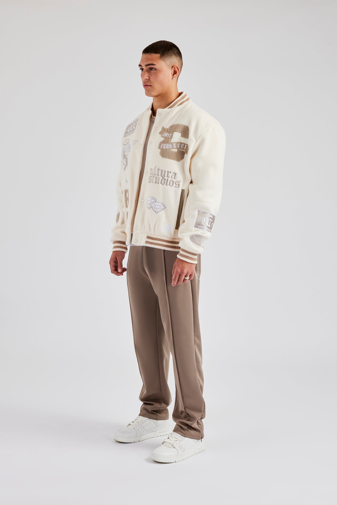 Badge Varsity Bomber Jacket - Off White – Cernucci US