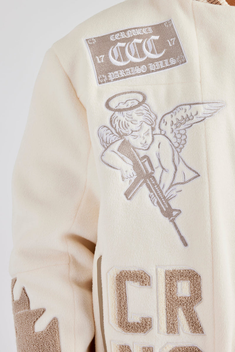 Badge Varsity Bomber Jacket - Off White