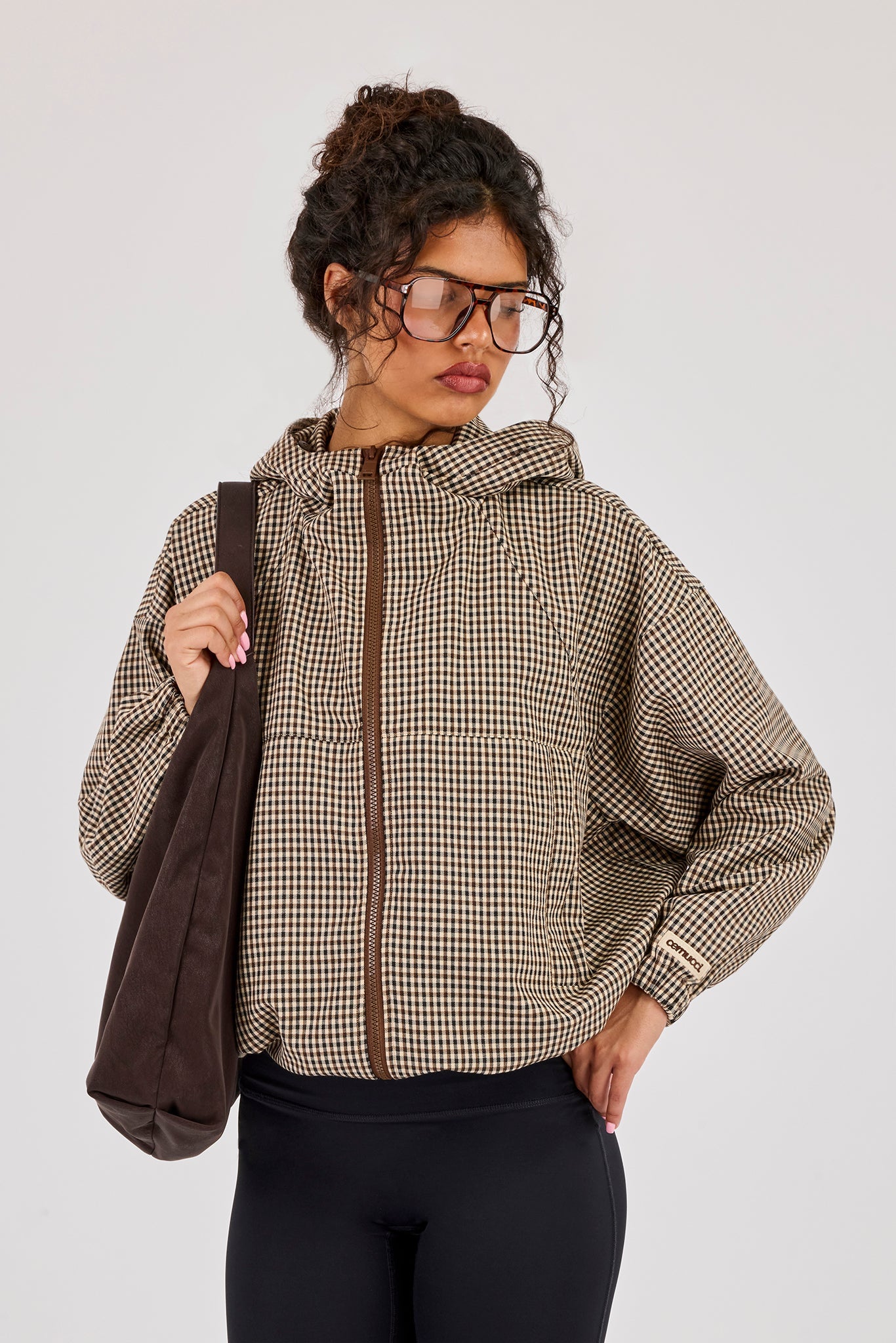 Check Twill Hooded Jacket - Brown