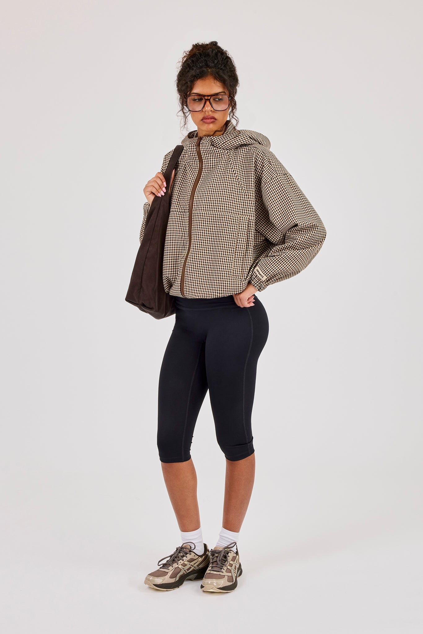 Check Twill Hooded Jacket - Brown