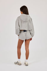 Check Nylon Zip Hooded Jacket & Check Button Short - Off White