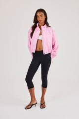 Stripe Nylon Funnel Neck Jacket - Pink