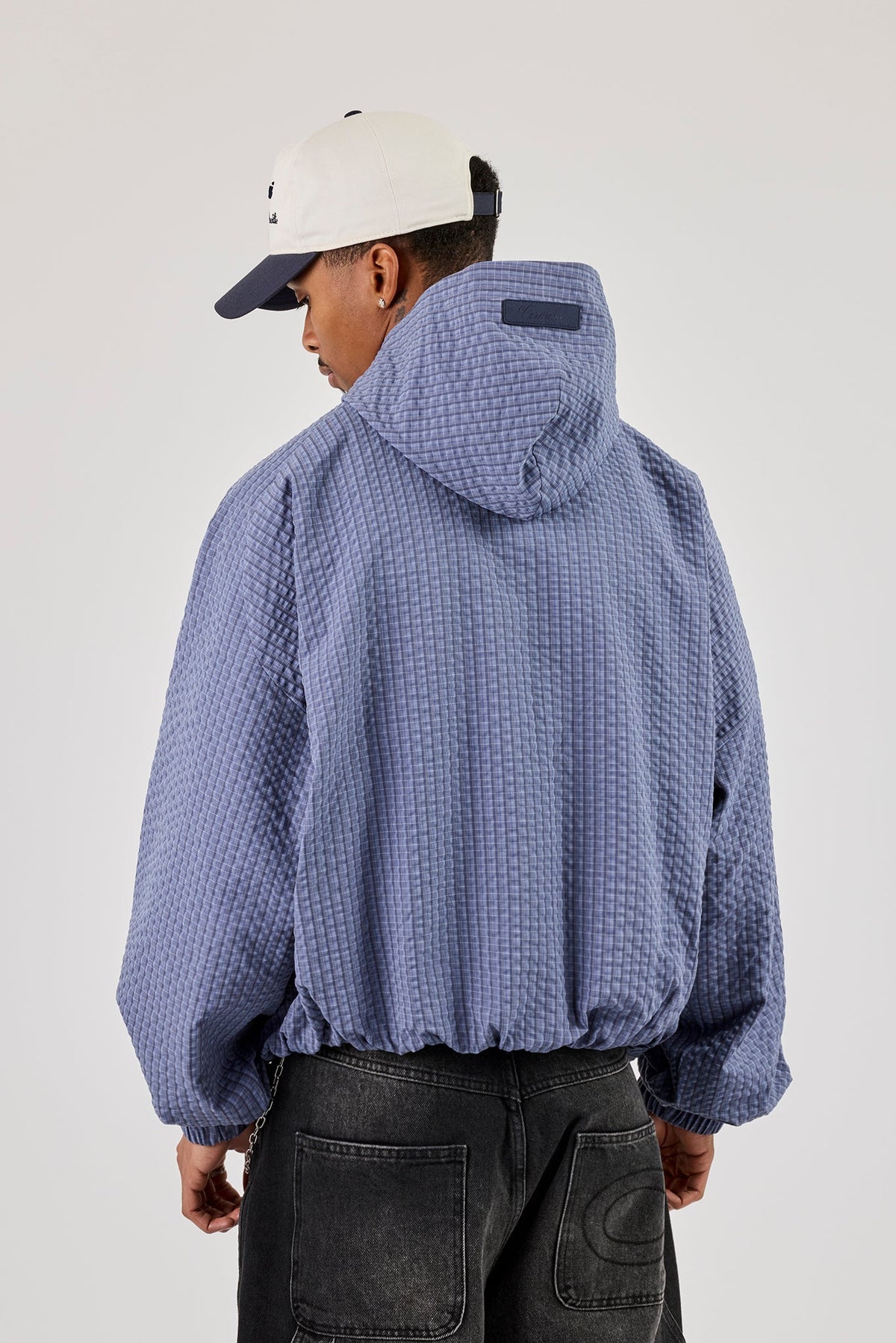 Nylon Check Hooded Windbreaker - Blue | Mens Outerwear | Shop 