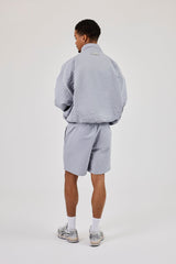 Oversized Nylon Check Funnel Neck Windbreaker & Short - Light Grey