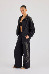 Nylon Branded Baggy Jogger - Black
