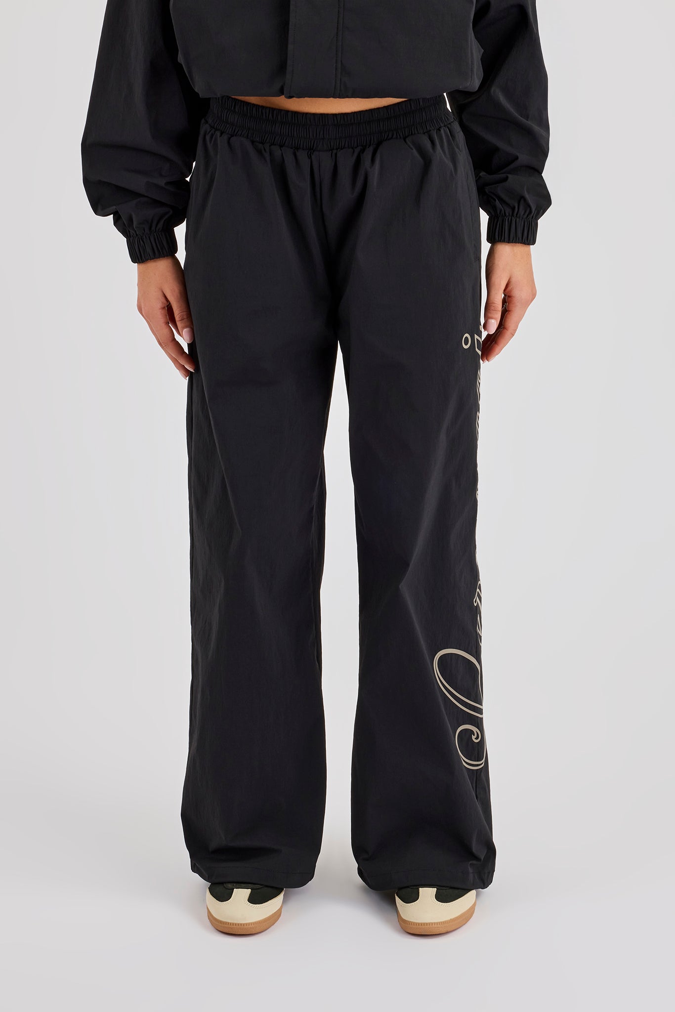 Nylon Branded Baggy Jogger - Black