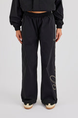 Nylon Branded Baggy Jogger - Black