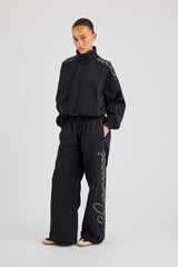 Nylon Branded Track Jacket & Baggy Jogger - Black