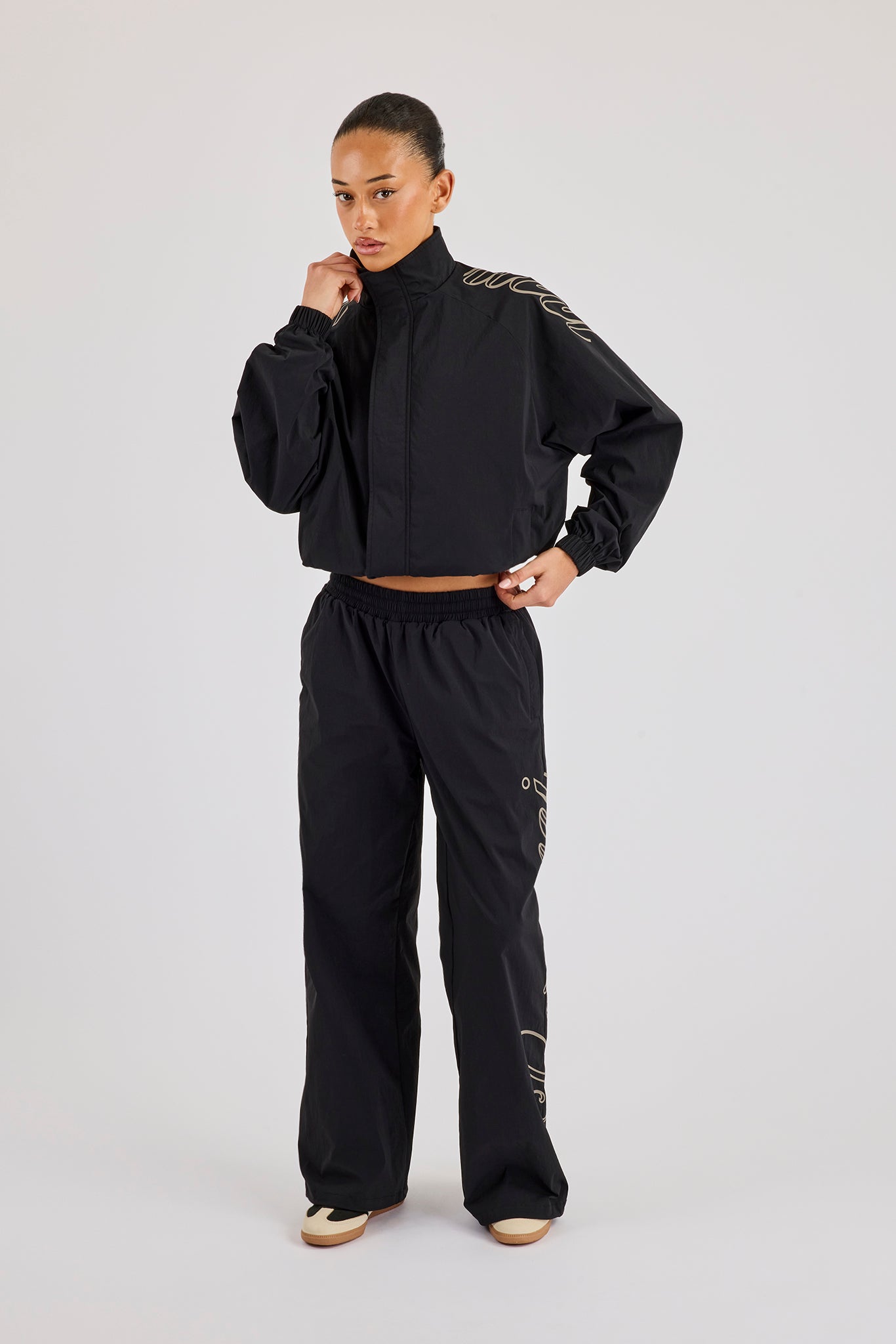 Nylon Branded Track Jacket & Baggy Jogger - Black