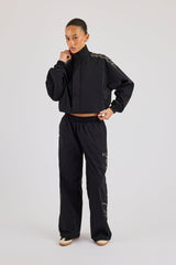 Nylon Branded Track Jacket & Baggy Jogger - Black