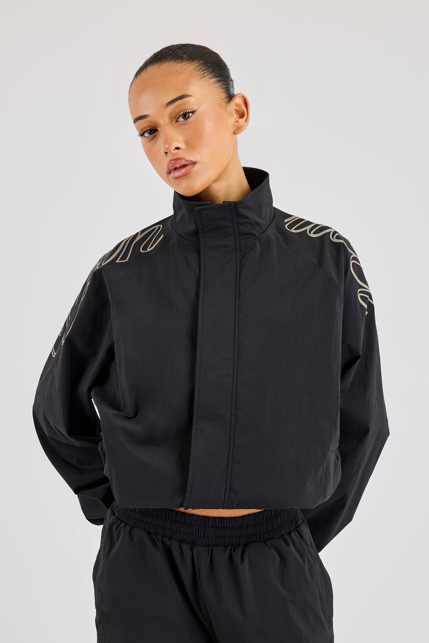 Nylon Branded Track Jacket - Black