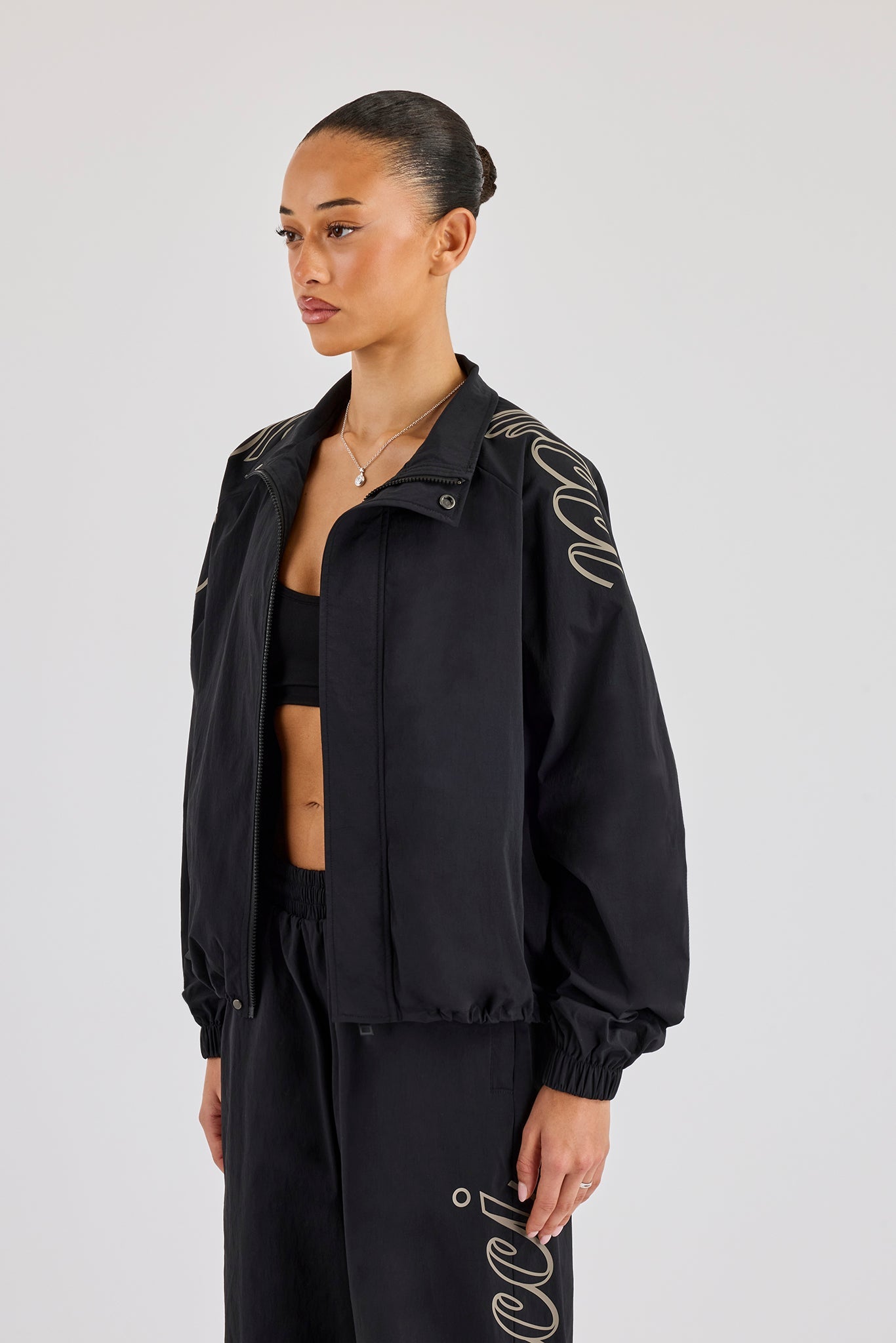 Nylon Branded Track Jacket - Black