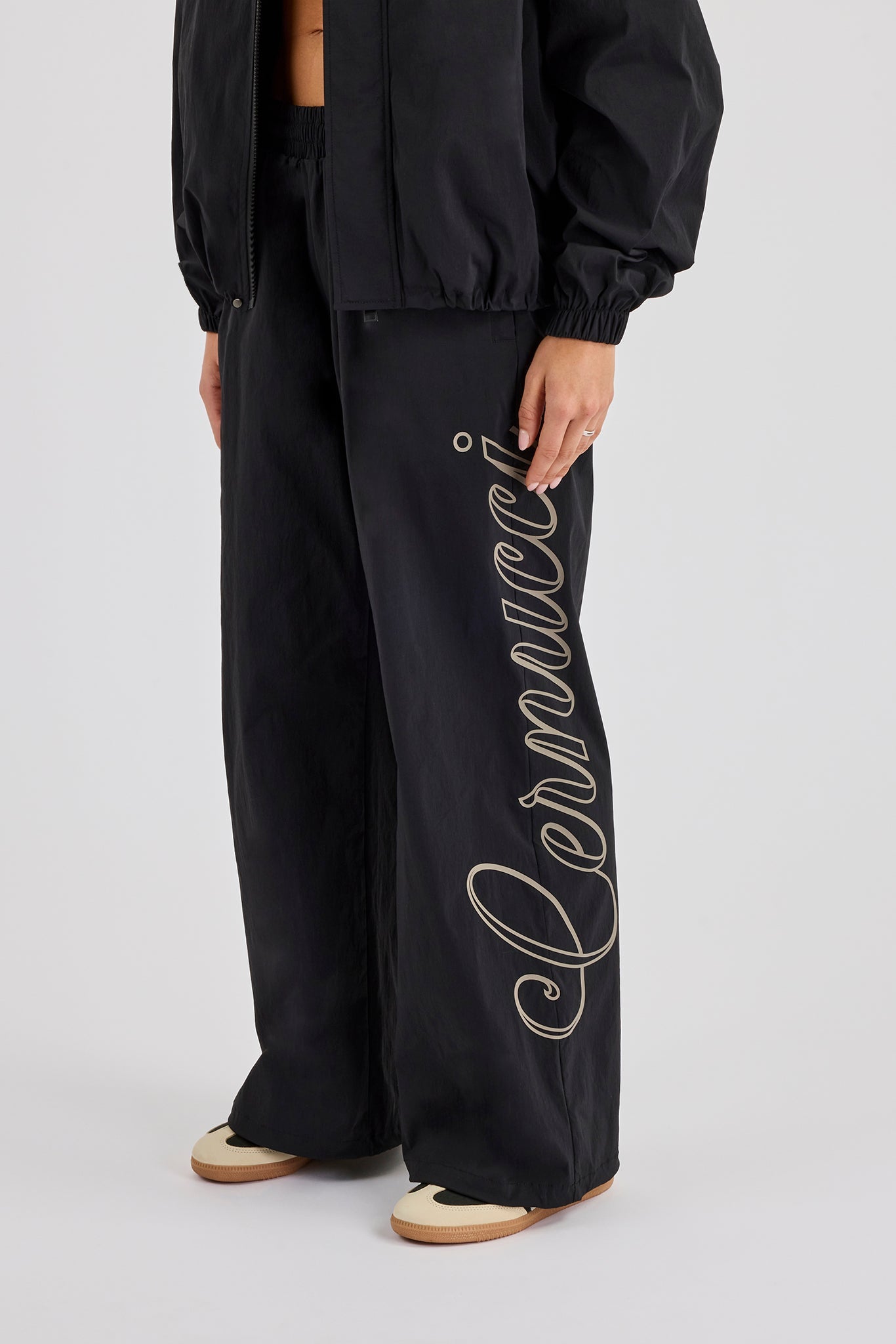 Nylon Branded Baggy Jogger - Black