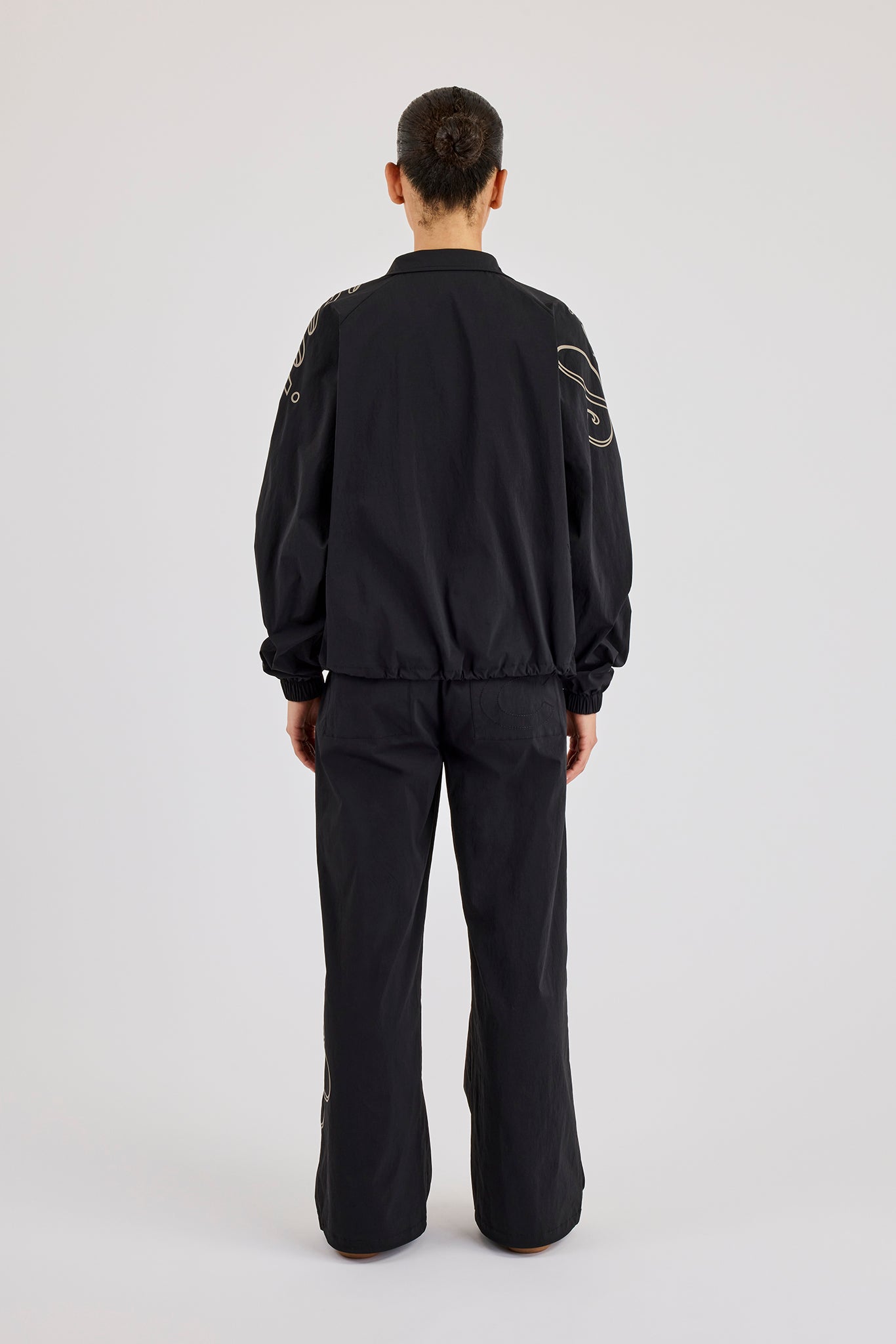 Nylon Branded Track Jacket & Baggy Jogger - Black
