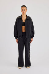 Nylon Branded Track Jacket & Baggy Jogger - Black