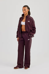 Nylon Piping Track Jacket & Wide Leg Track Pant - Burgundy