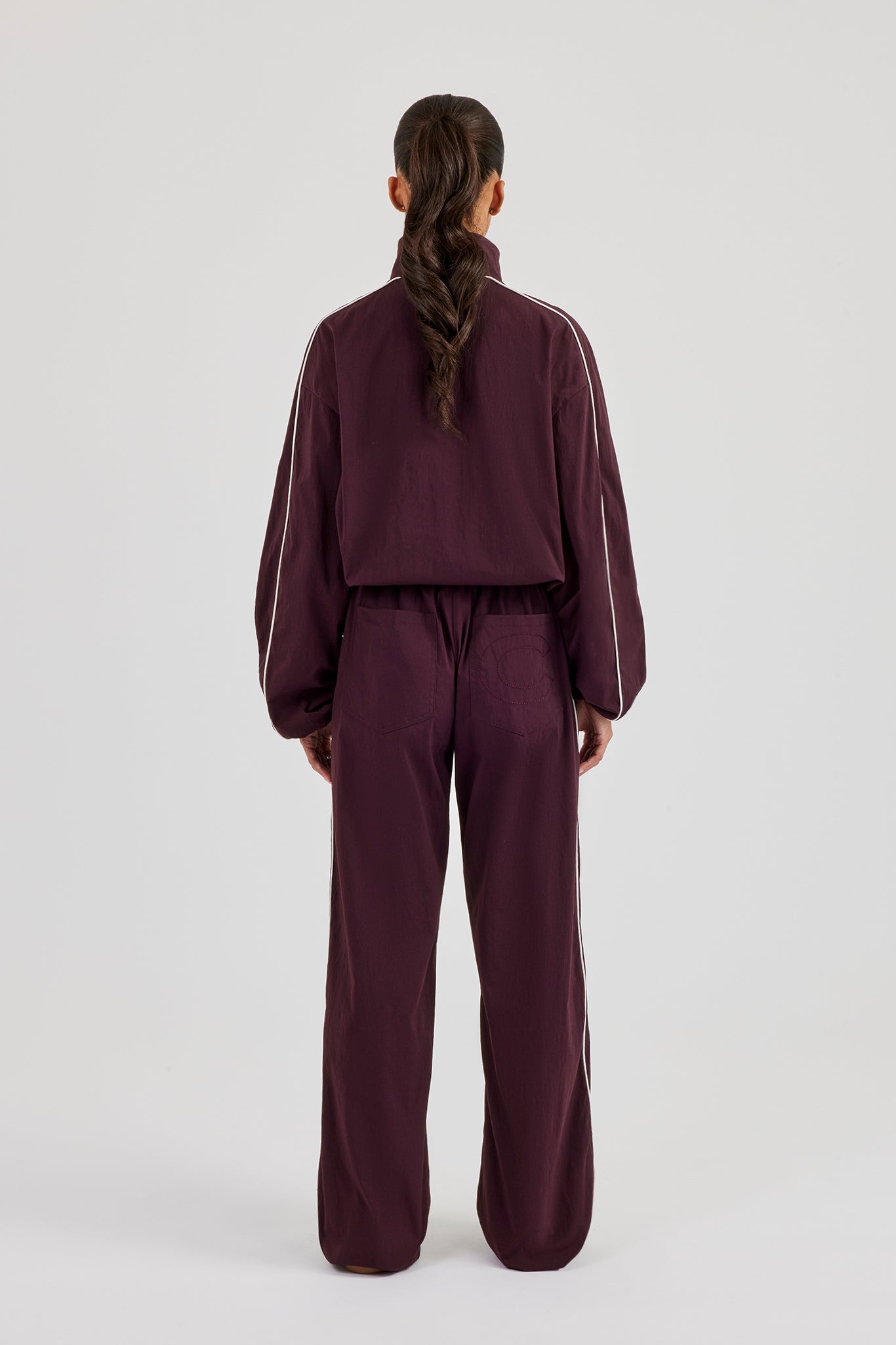 Nylon Piping Track Jacket & Wide Leg Track Pant - Burgundy