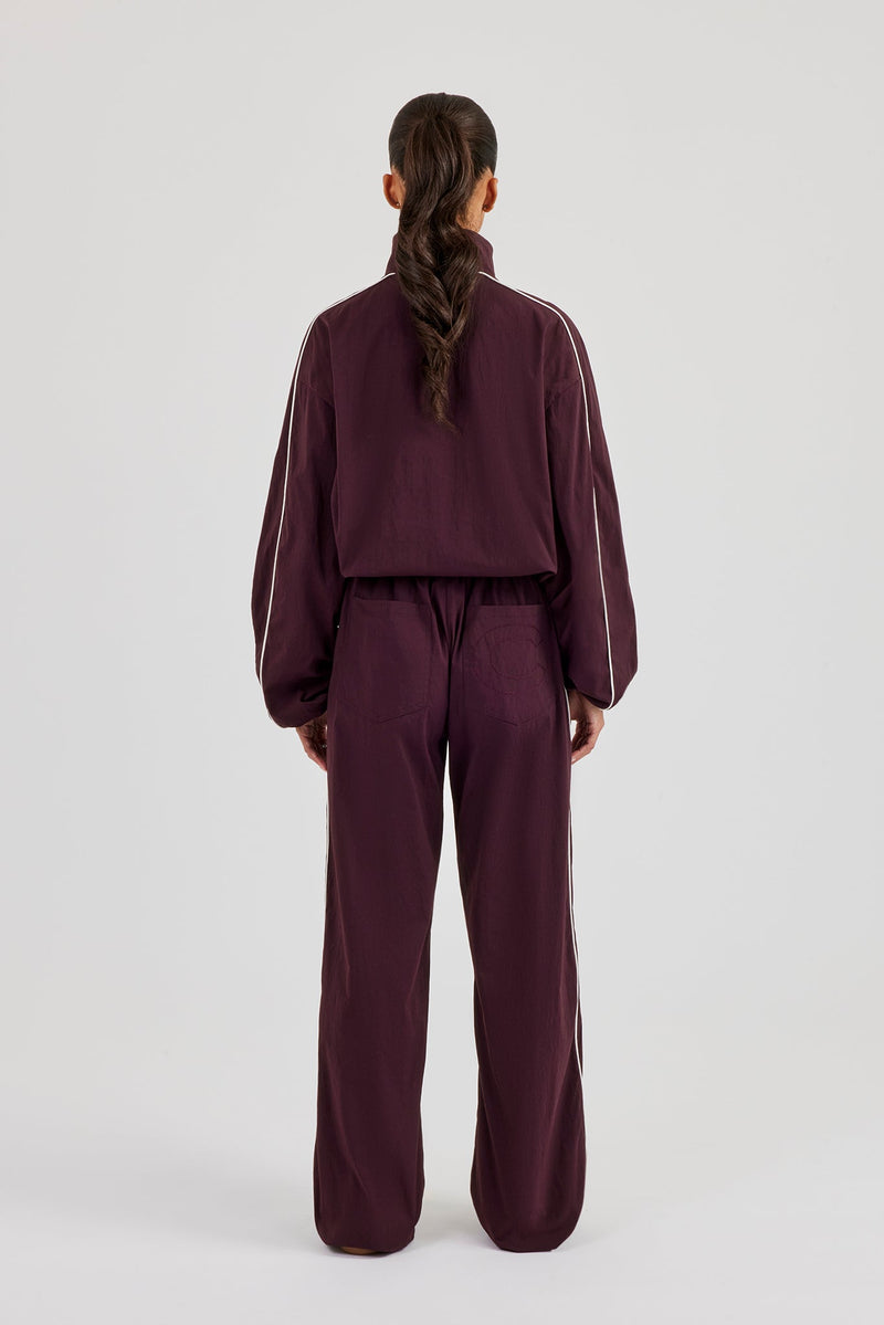 Nylon Piping Track Jacket & Wide Leg Track Pant - Burgundy