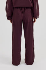 Nylon Piping Wide Leg Track Pant - Burgundy