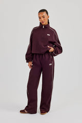 Nylon Piping Track Jacket & Wide Leg Track Pant - Burgundy