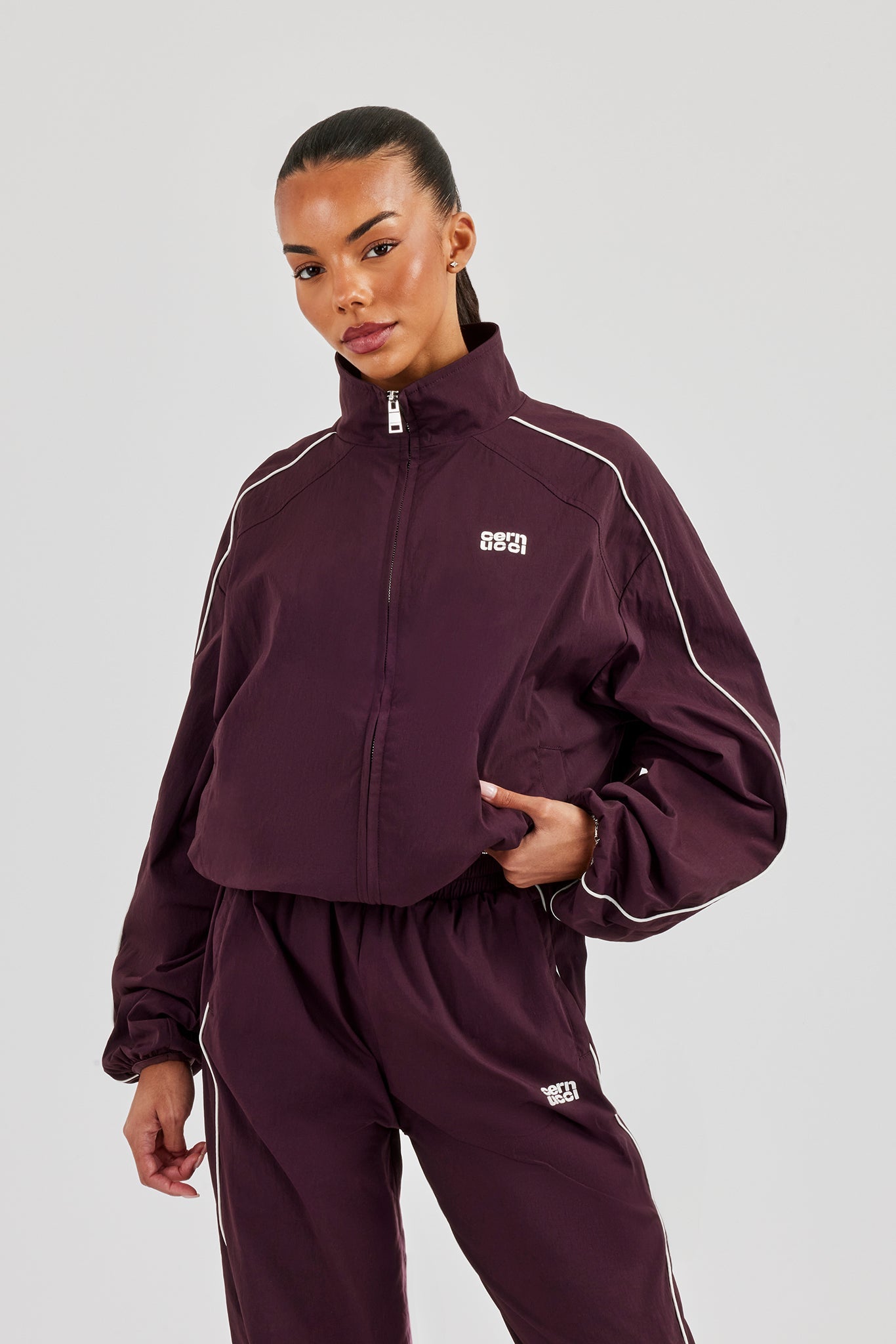 Nylon Piping Track Jacket - Burgundy
