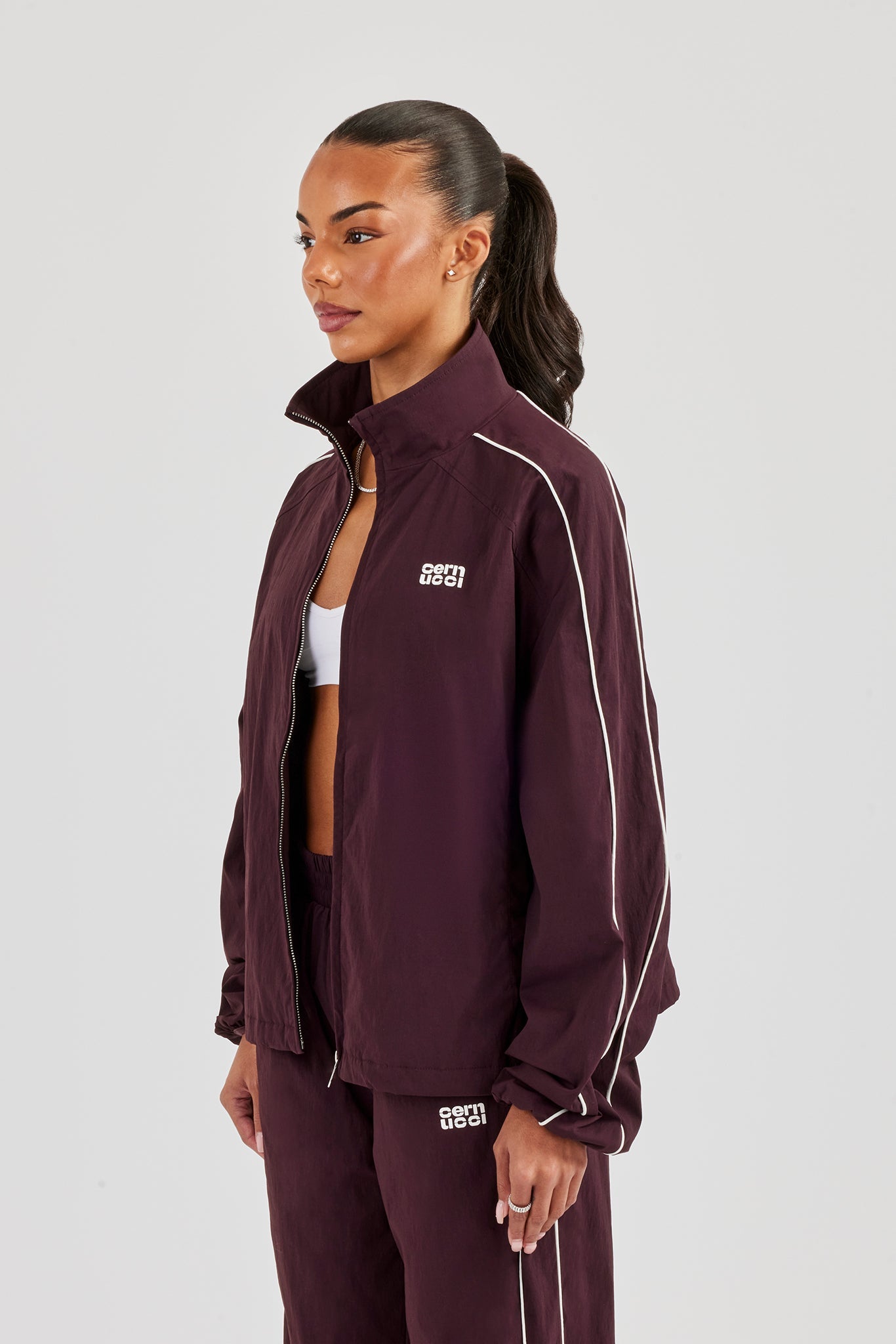 Nylon Piping Track Jacket - Burgundy