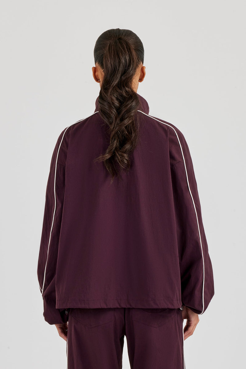 Nylon Piping Track Jacket - Burgundy