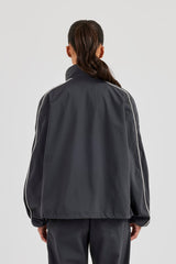 Nylon Piping Track Jacket - Charcoal