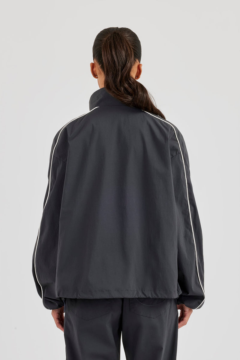 Nylon Piping Track Jacket - Charcoal