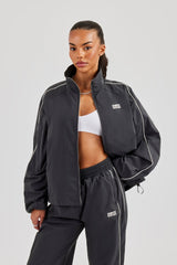Nylon Piping Track Jacket - Charcoal