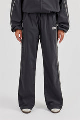 Nylon Piping Wide Leg Track Pant - Charcoal