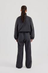 Nylon Piping Track Jacket & Wide Leg Track Pant - Charcoal