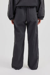 Nylon Piping Wide Leg Track Pant - Charcoal