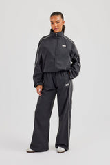 Nylon Piping Track Jacket & Wide Leg Track Pant - Charcoal
