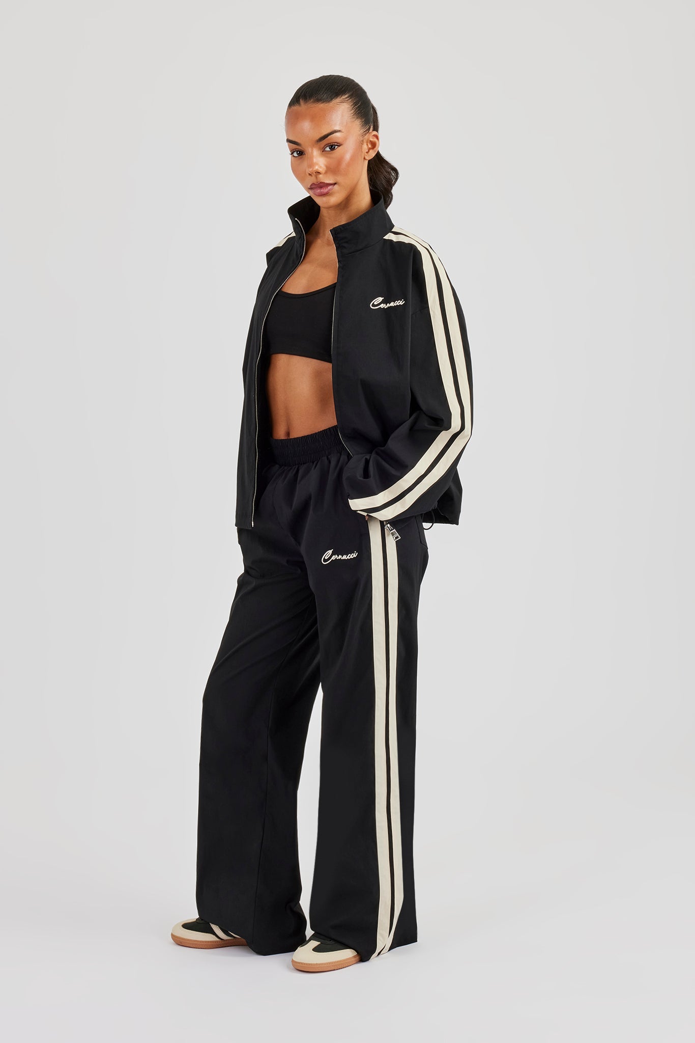 Nylon Taping Track Jacket & Bottoms - Black
