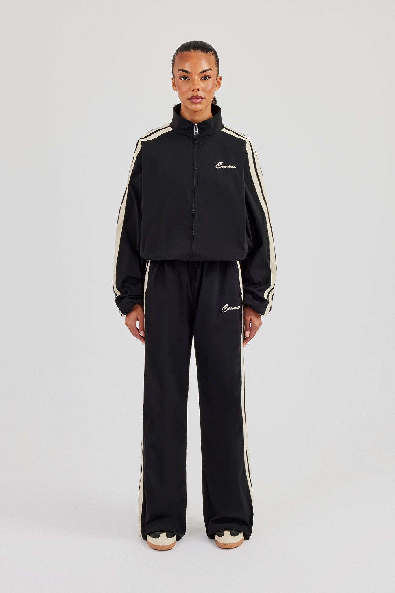 Nylon Taping Track Jacket & Bottoms - Black