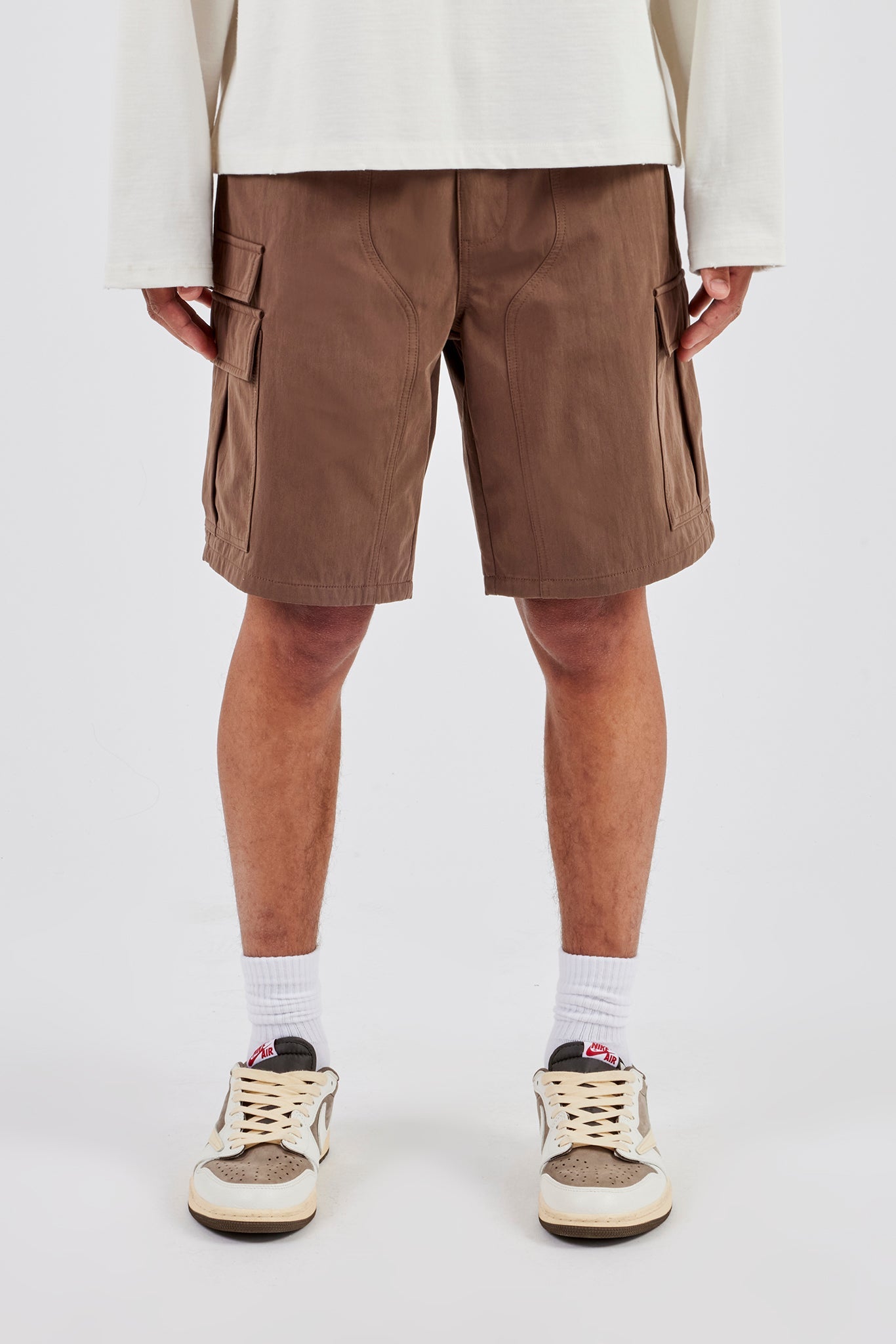 Relaxed Cargo Nylon Short  - Brown