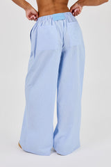 Nylon Striped Wide Leg Trouser - Baby Blue